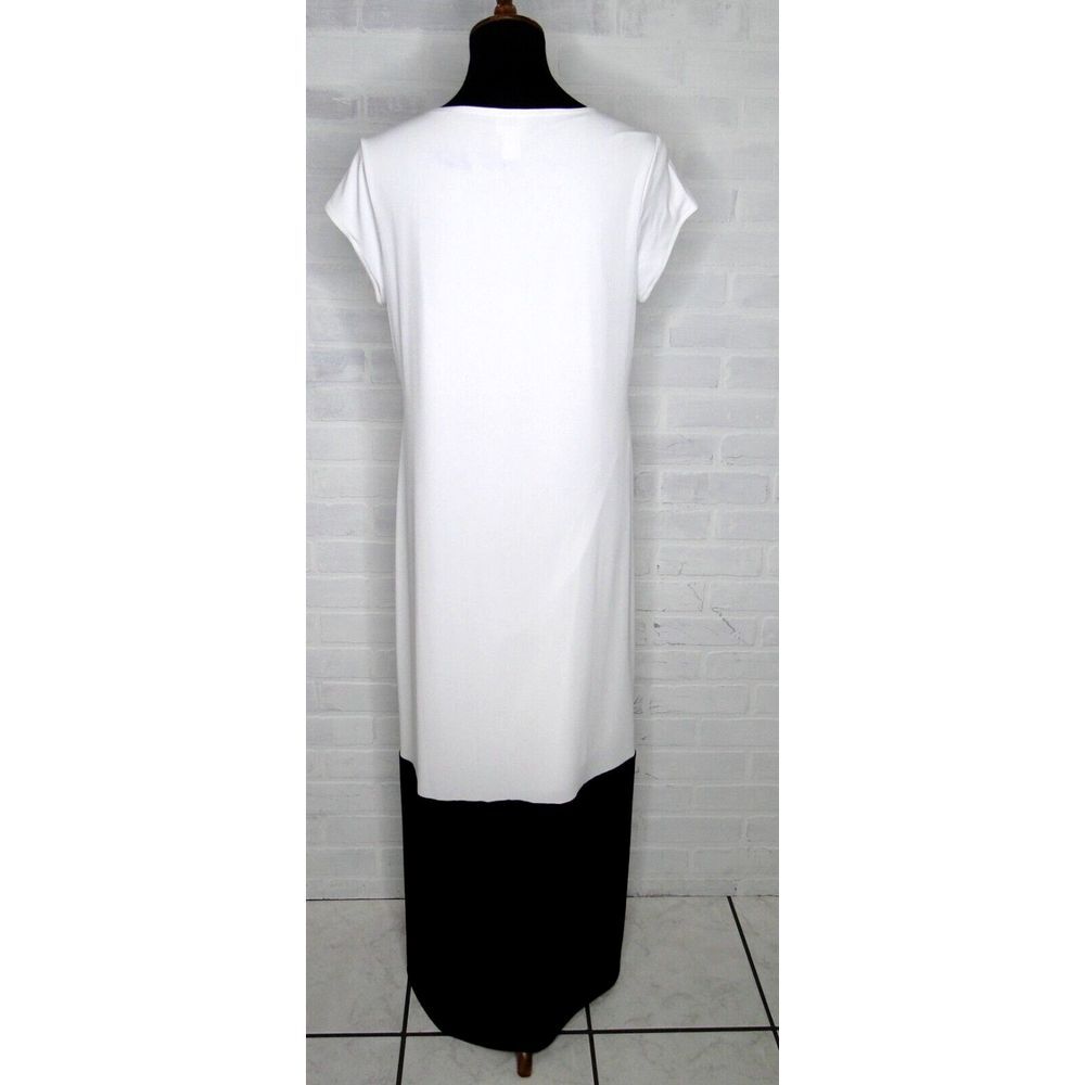 Chico's White Black Slinky Stretch Cap Sleeve Color Block Maxi Dress Size 1 Med8 - Picture 3 of 5